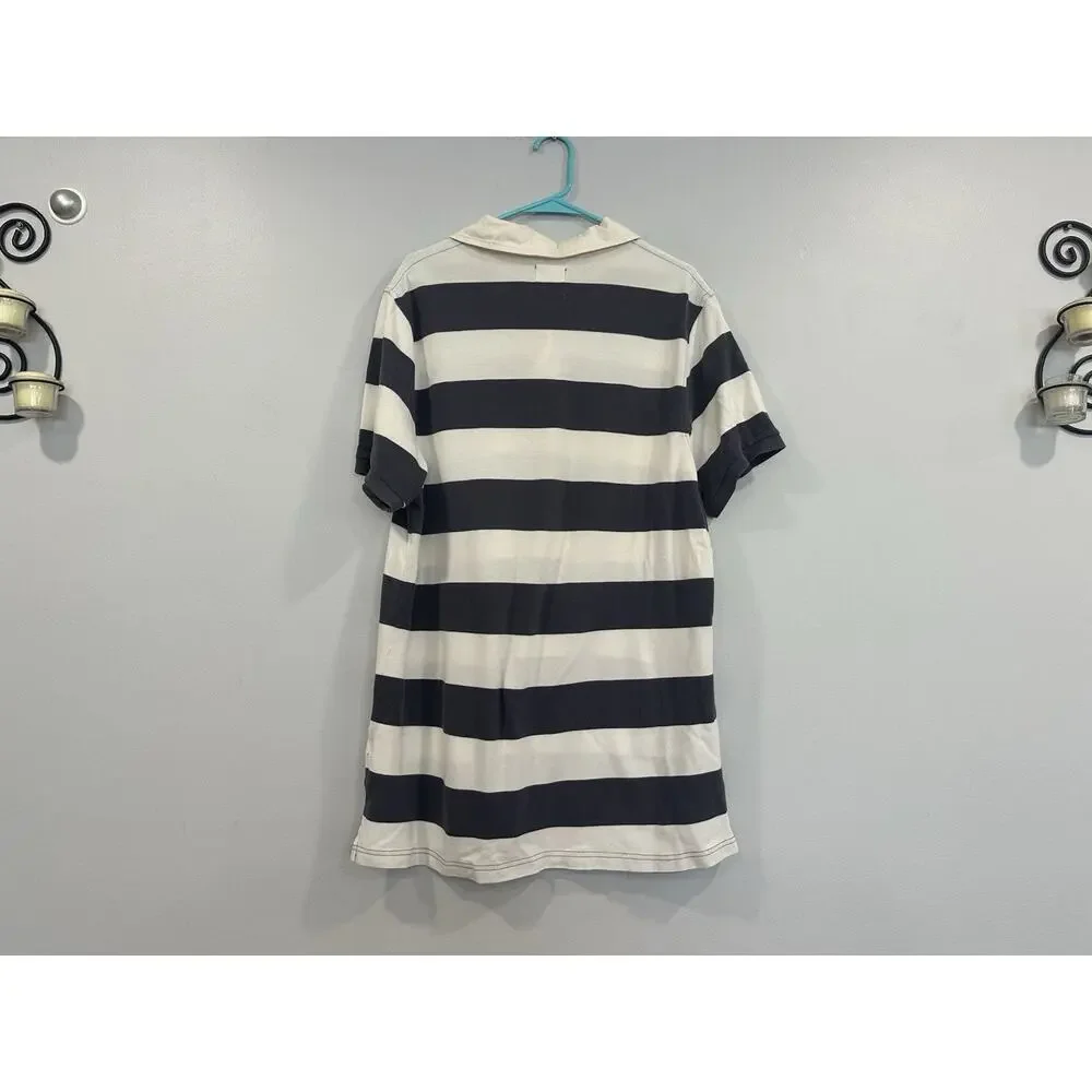 J. Crew Vintage Navy White Striped Polo Shirt Short Sleeve XL
